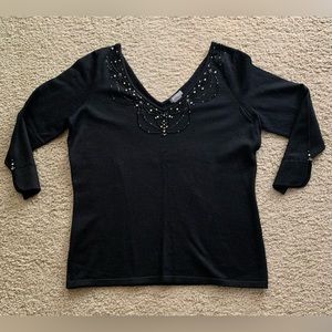 Women’s Ann Taylor black sweater with embellished beads and rhinestones.